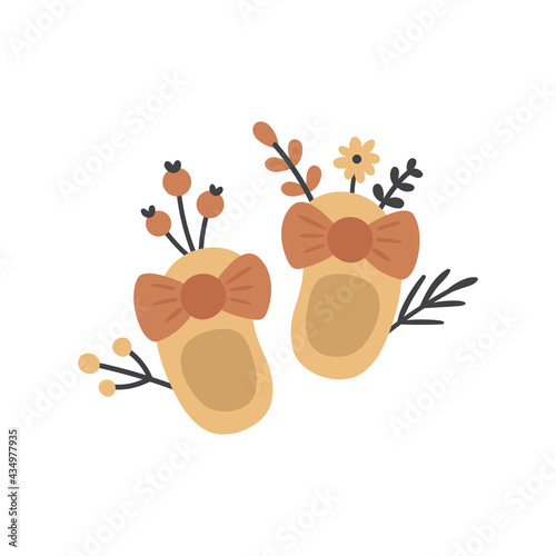 vector illustration of cute baby shoes and flowers