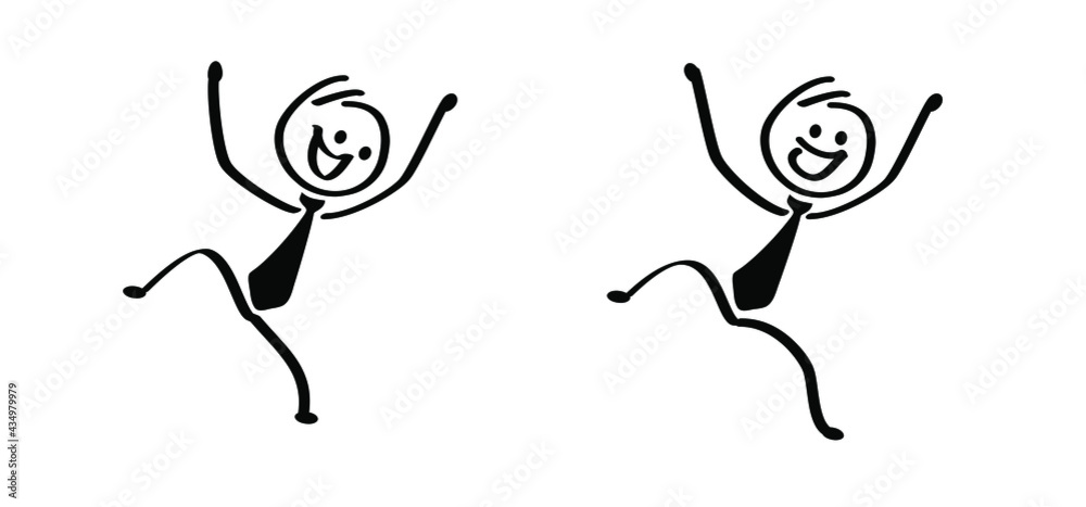 Jump, spring, dance, jumping and happy smile business stickman. Funny comic  joy, yippee or lol stick figure man or woman. Vector cartoon drawing  singing, happy person. Stock Vector | Adobe Stock