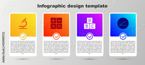 Set Microscope, Calculator, ABC blocks and Acute angle. Business infographic template. Vector