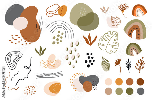 Boho style aesthetic details. Trendy abstract hand drawn isolate.Abstract elements boho earthy tones,vector isolated