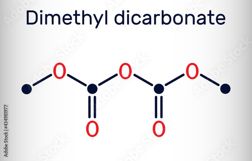 Dimethyl dicarbonate, DMDC, velcorin, dimethyl pyrocarbonate molecule. It is beverage preservative, sterilant, food additive E242. Skeletal chemical formula photo