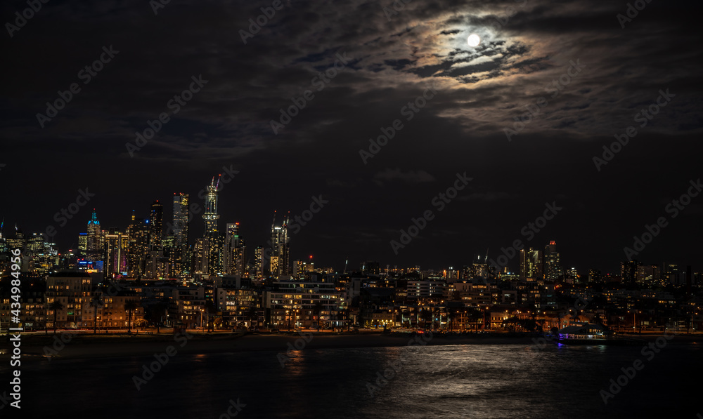 Moonrise over the city