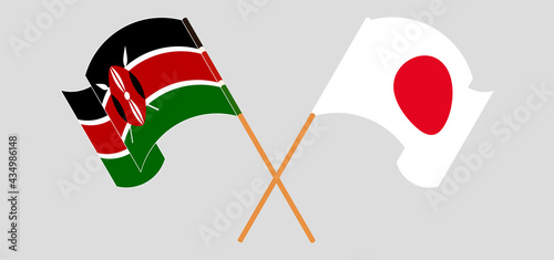 Crossed and waving flags of Kenya and Japan