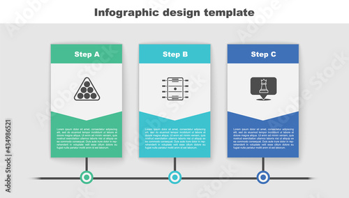 Set Billiard balls in triangle, Hockey table and Chess. Business infographic template. Vector