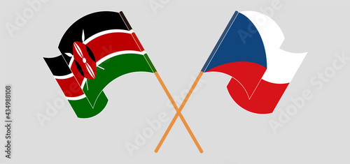 Crossed and waving flags of Kenya and Czech Republic photo