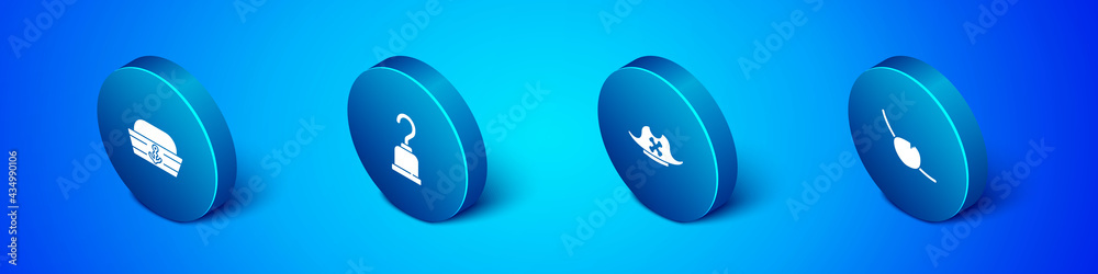 Set Isometric Sailor hat, Pirate, eye patch and hook icon. Vector Set Isometric Sailor hat, Pirate, eye patch and hook icon. Vector