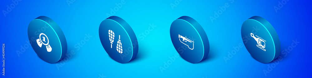 Set Isometric Medal, Biathlon rifle, Rescue helicopter and Snowshoes icon. Vector