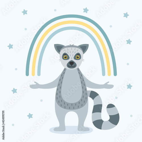 Cute lemur with rainbow. Baby animal concept illustration for nursery  vector illustration