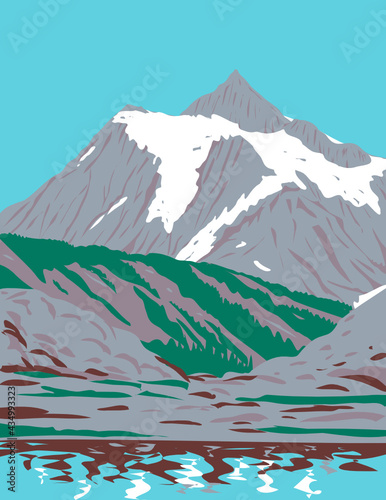 WPA Poster Art of Mount Shuksan a glaciated massif in Cascade Range located in Northern Cascades National Park in Washington done in works project administration style  or federal art project style.