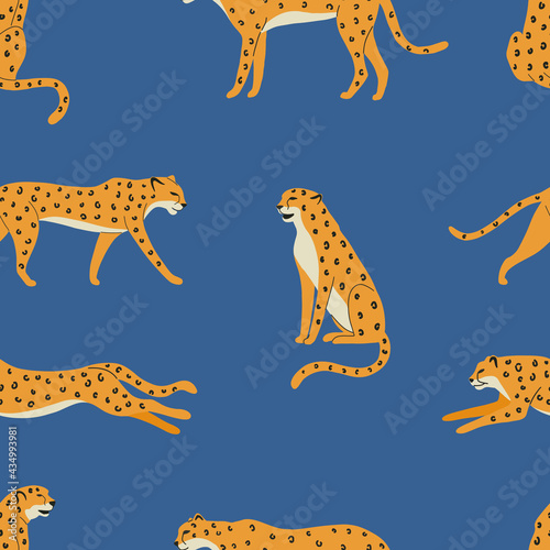 Seamless pattern of cheetahs or leopards. Background with Jungle wild animals. Vector illustration
