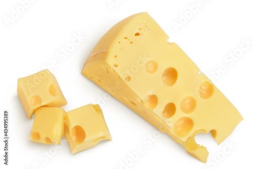 piece of cheese isolated on white background with clipping path. Top view. Flat lay