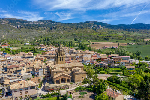 Church of San Esteban in Loarre Huesca Spain, in the background the Castle