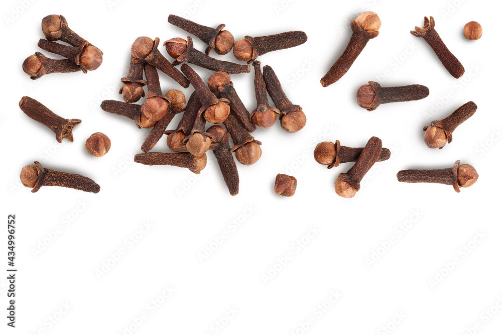 Dry spice cloves isolated on white background with clipping path. Top view. Flat lay Dry spice cloves isolated on white background with clipping path. Top view. Flat lay