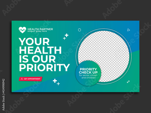 Medical web banner and Healthcare youtube thumbnail, Video thumbnail template.	