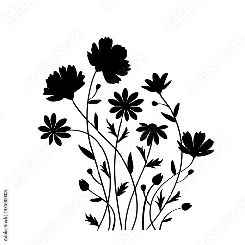 Vector wildflowers. Floral summer composition. Flowering, chamomile, buttercups, leaves. Botanical garden, nature, meadow. For seasonal home decor. SVG files
