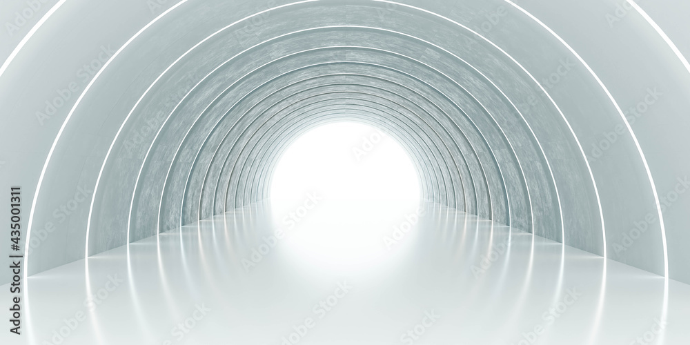 Fototapeta premium Architectural modern white concrete arched ceiling semicircular shape empty building interior tunnel hallway 3d render illustration