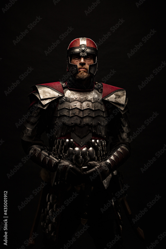 Portrait of a medieval fighter from the front