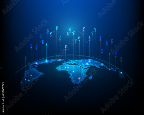 Global network of business and exchange technology abstract illustration