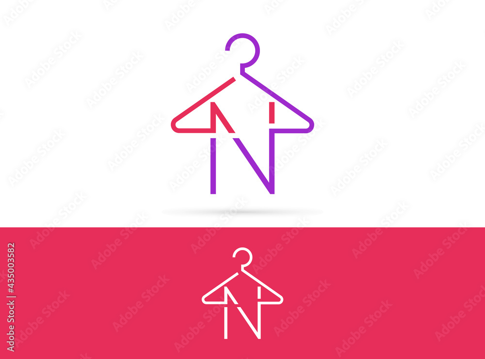 Letter N hanger logo design. Vector combination of hook and letter Letter N hanger logo design. Vector combination of hook and letter