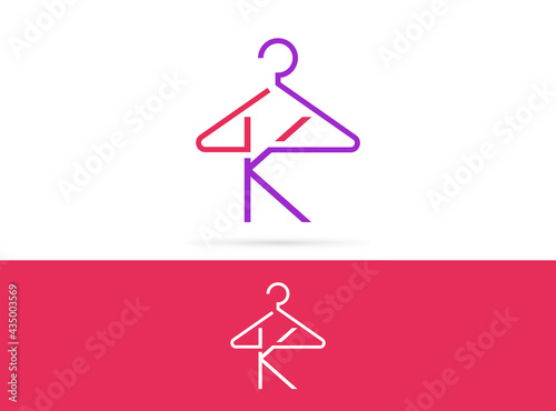 Letter K hanger logo design. Vector combination of hook and letter