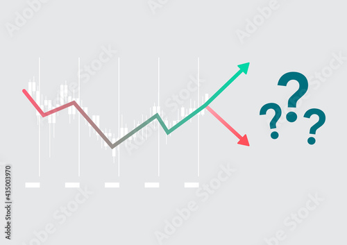 Up or down arrows and a question mark. Stock exchange concept show about profit and loss trading of trader.
