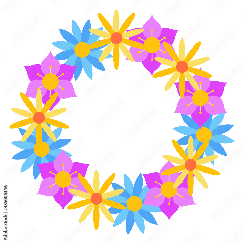 Floral flat vector frame in a circle for greeting postcards. Decor element and decoration for the room. Print on notebook and notepad. Design for a plate and cup. For cosmetics design. Floral flat vector frame in a circle for greeting postcards. Decor element and decoration for the room. Print on notebook and notepad. Design for a plate and cup. For cosmetics design.