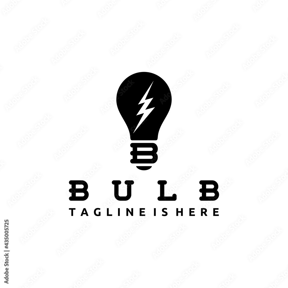 Typographic Logo Letter B Monogram with Bulb, Luxury Style Lettering Icon Isolated on White Background