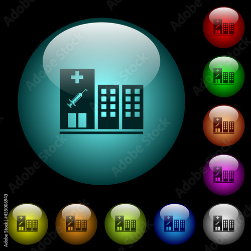 Vaccination station icons in color illuminated glass buttons