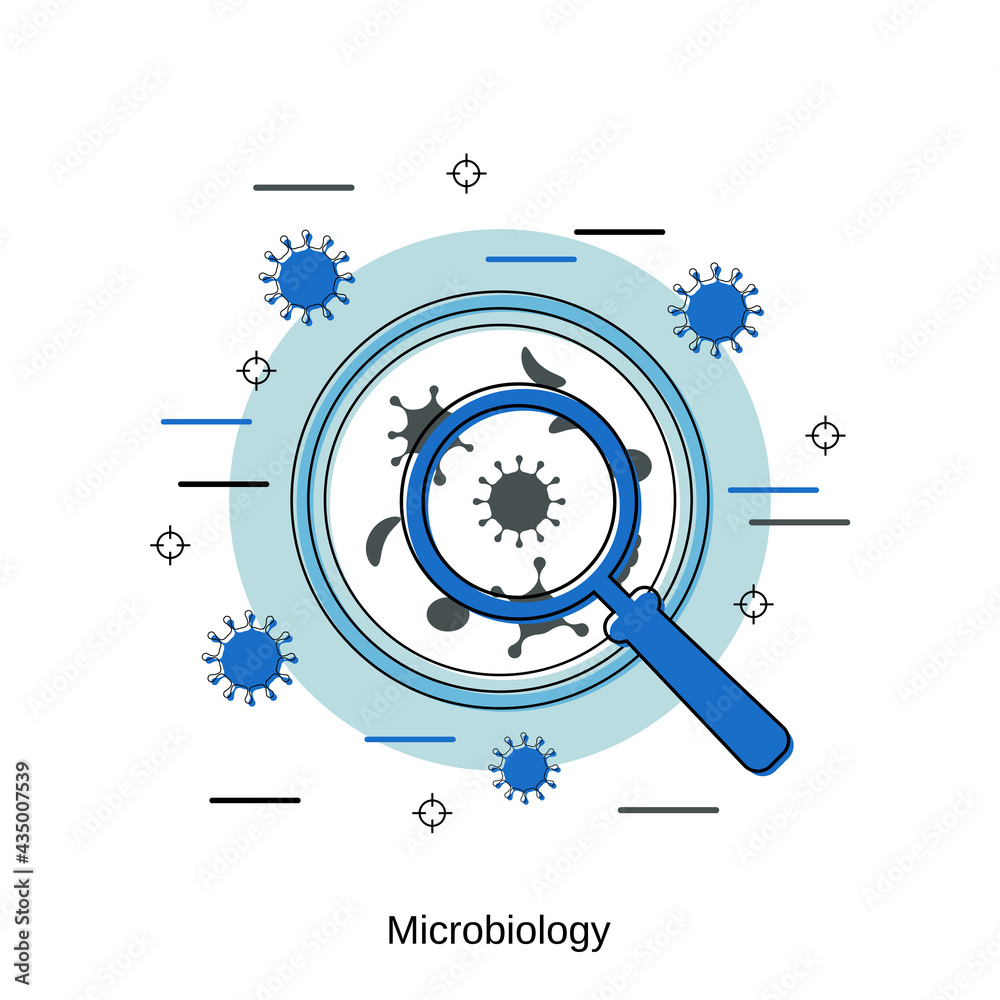 Fototapeta premium Microbiology, science research flat design style vector concept illustration