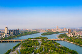Urban environment at the intersection of Jinhua River，Yangjiang River and Wuyi River, Jinhua City, Zhejiang Province, China