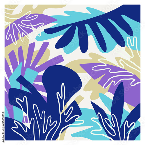 Design with underwater coral motifs for graphic backgrounds, mural prints, invitation cards, wallpaper, fabric prints, and industrial uses. Modern and minimalist latest vector coral.