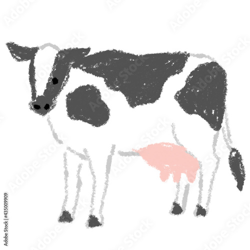 牛　北海道　イラスト 水彩　手書き　クレパス
