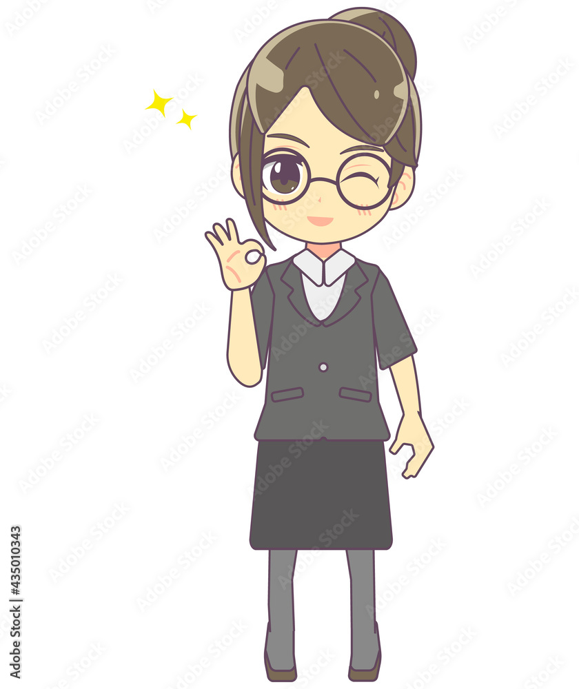 ウインクをしている女性教員のイラスト素材 ウインクをしている女性教員のイラスト素材