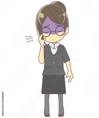 体調不良で顔色の悪い女性教員のイラスト素材