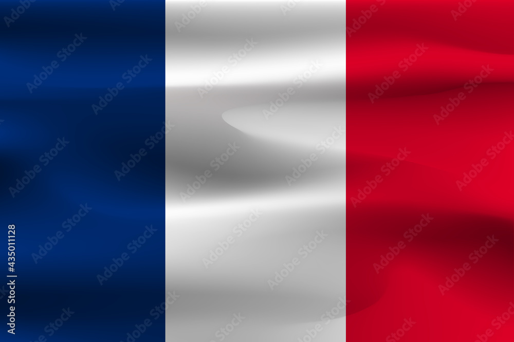 A French flag with a beautiful wrinkle and weight.	