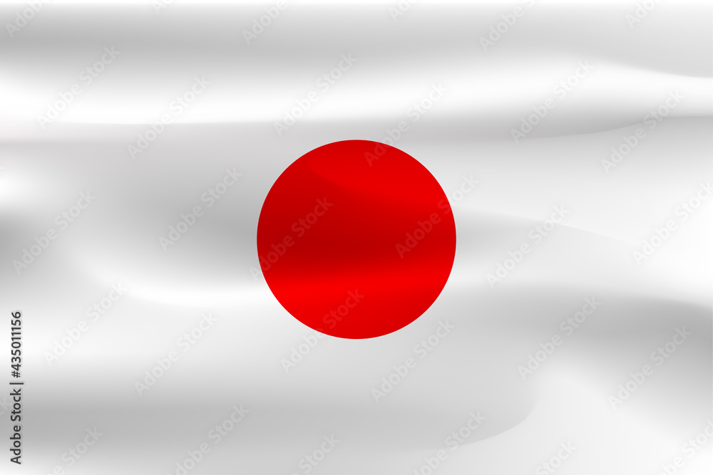 The Japanese flag with a beautiful wrinkle and weight.	