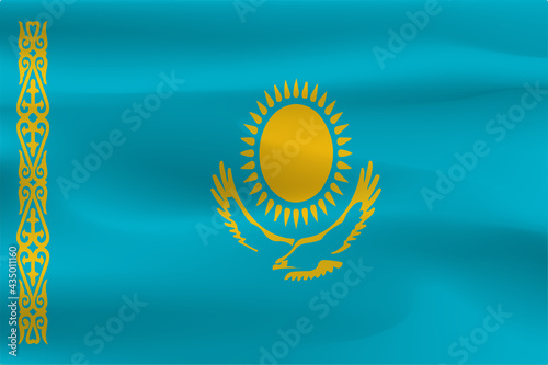 The flag of the Republic of Kazakhstan is wrinkled with the weight of the beautiful fabric.