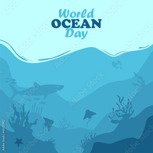 World ocean day design with underwater ocean  simple design  vector eps 10