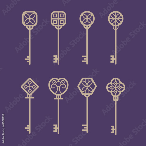 Set of key collection in modern line style. - Vector.