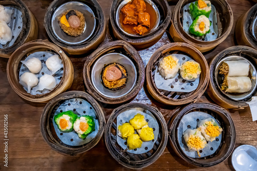 Dim sum for breakfast at Thailand. Thai food style. Image on top view.