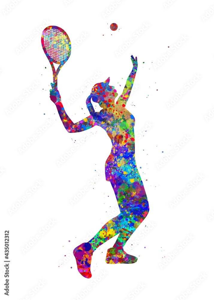 Tennis player girl sport watercolor art, abstract painting. sport art  print, watercolor illustration rainbow, colorful, decoration wall art.  Stock Illustration | Adobe Stock