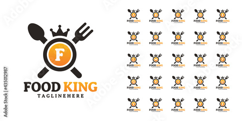 Set Initial letter King food Logo Design Template. Illustration vector graphic. Design concept fork,spoon and crown With letter symbol. Perfect for  cafe, restaurant, cooking business