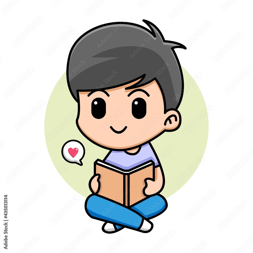 Cute boy reading book cartoon illustration Cute boy reading book cartoon illustration