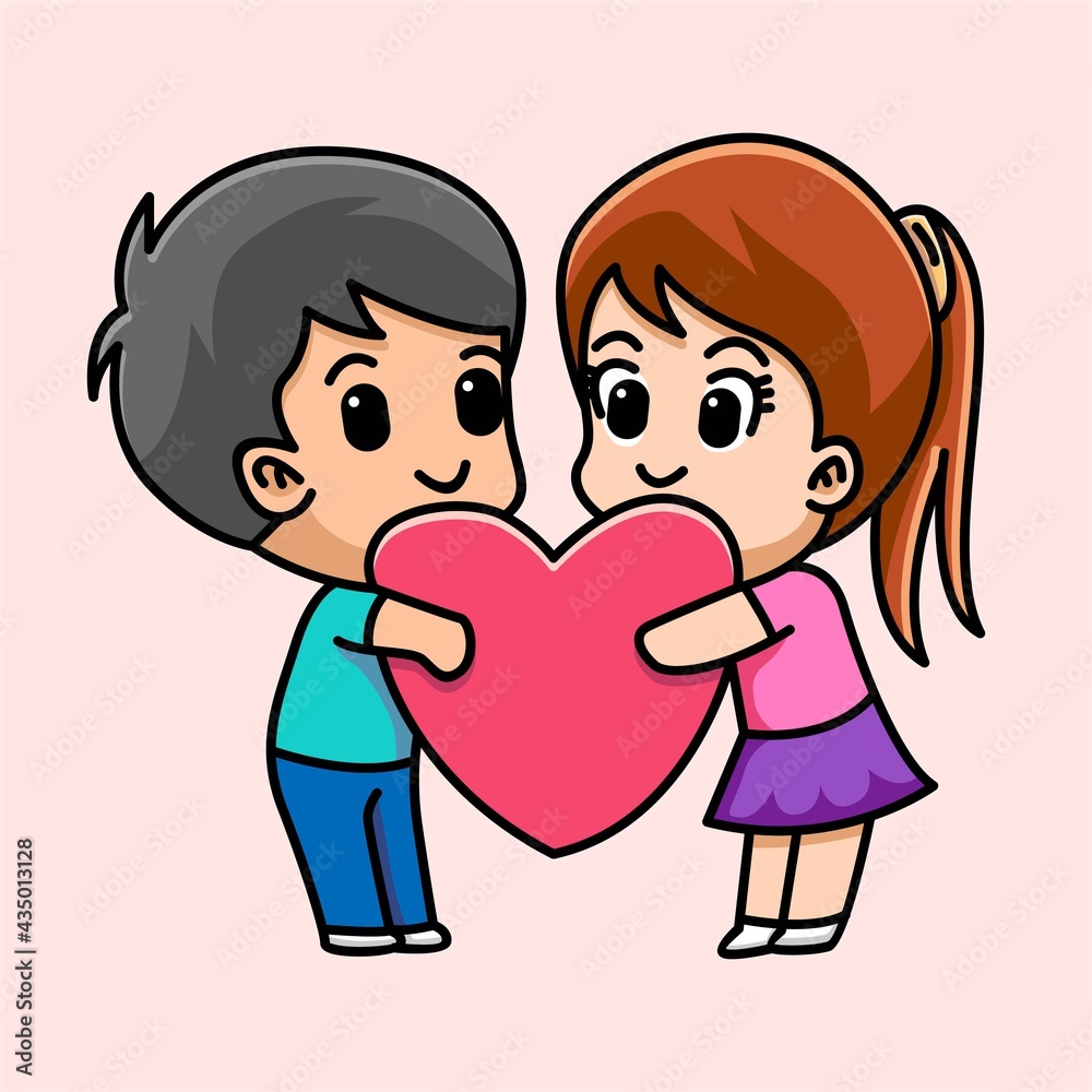 Lover couple hug heart together cartoon illustration Lover couple hug heart together cartoon illustration