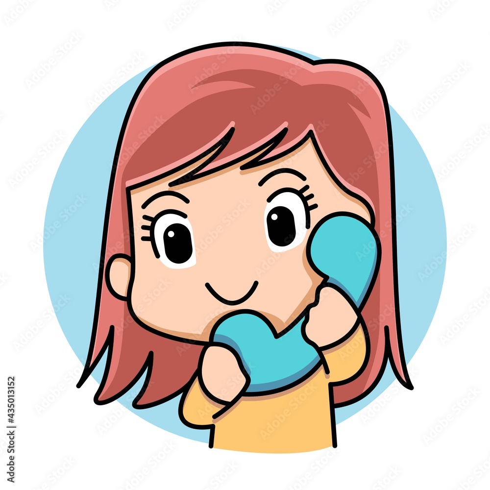 Cute girl holding telephone cartoon illustration Cute girl holding telephone cartoon illustration