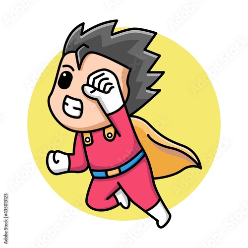 Cute boy superhero cartoon illustration