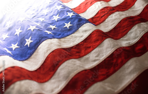 USA background of waving American flag. For 4th of July, Memorial Day, Veteran's Day, or other patriotic celebration. photo