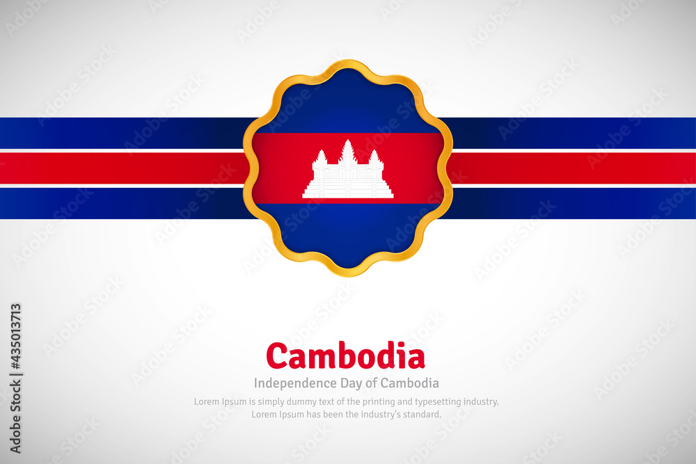 Artistic happy independence day of Cambodia with country flag in golden circular shape greeting background Artistic happy independence day of Cambodia with country flag in golden circular shape greeting background
