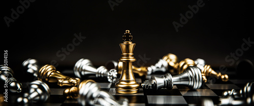 Close up king chess standing winner to fighting challenge battle on chess board concepts of leadership and business strategy and human personal organization risk management.