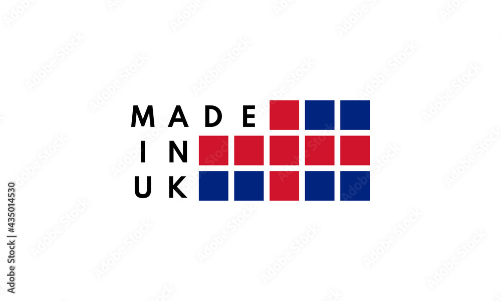 made in uk, vector logo with british flag painted squares